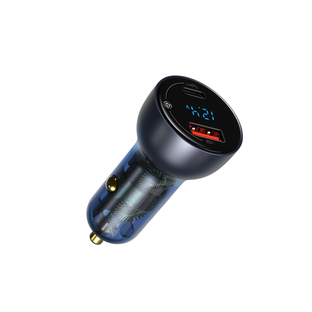 Baseus Carregador Isqueiro Particular Display Digital Qc+Pps Dual 65W Cinza Escuro