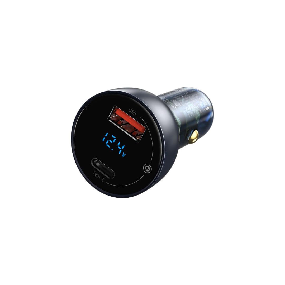 Baseus Carregador Isqueiro Particular Display Digital Qc+Pps Dual 65W Cinza Escuro