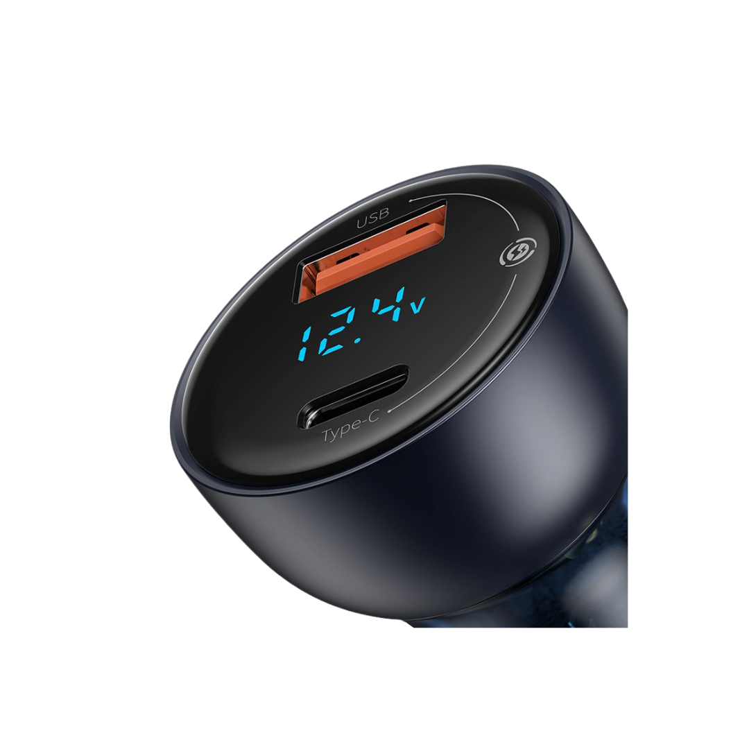 Baseus Carregador Isqueiro Particular Display Digital Qc+Pps Dual 65W Cinza Escuro